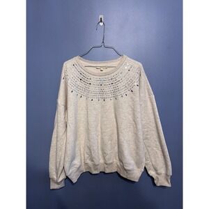 Women's Farmers Market Embellished Fairisle Sweater Light Gray SZ LG Rhinestones